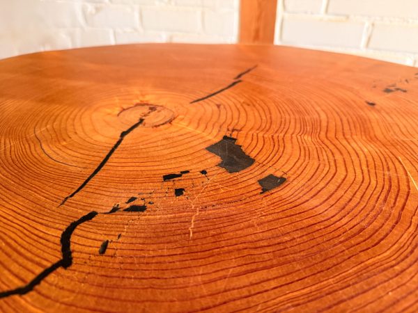 Tisch aus Lärche-Baumscheiben auf Stahlfuß (Ausstellungsstück) – Bild 2